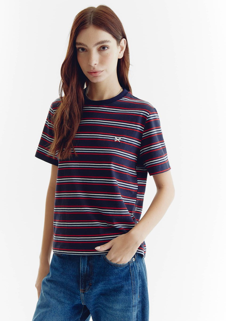 Camiseta Feminina Manga Curta Listrada - Azul