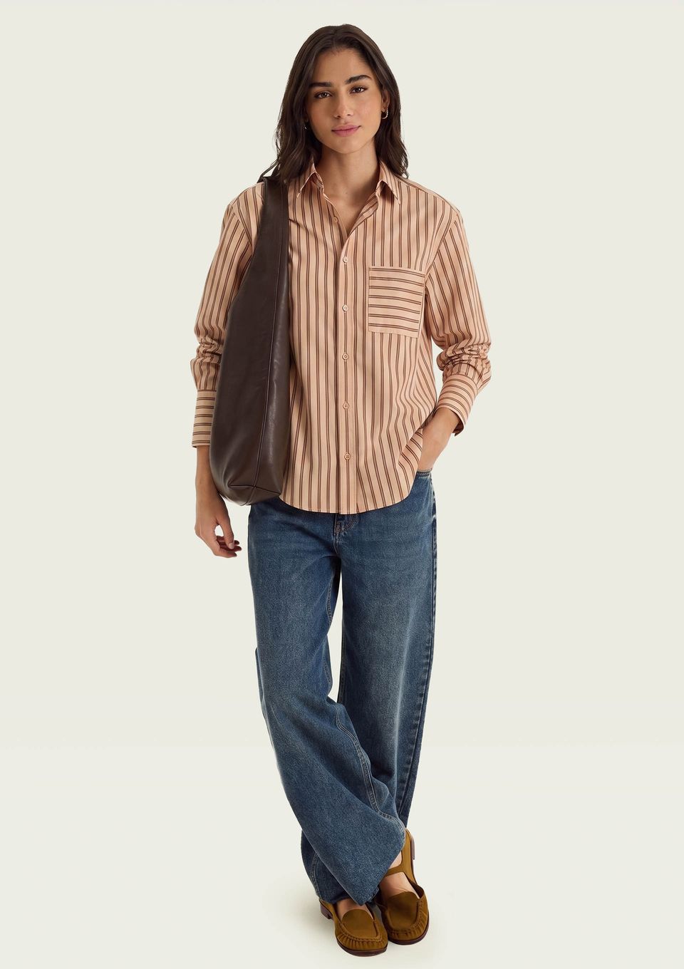 Camisa Feminina Fio Tinto Oversized - Creme