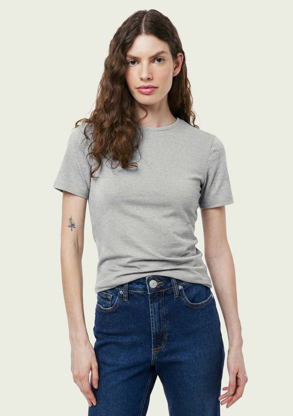 Camiseta Feminina Manga Curta em Malha - Cinza