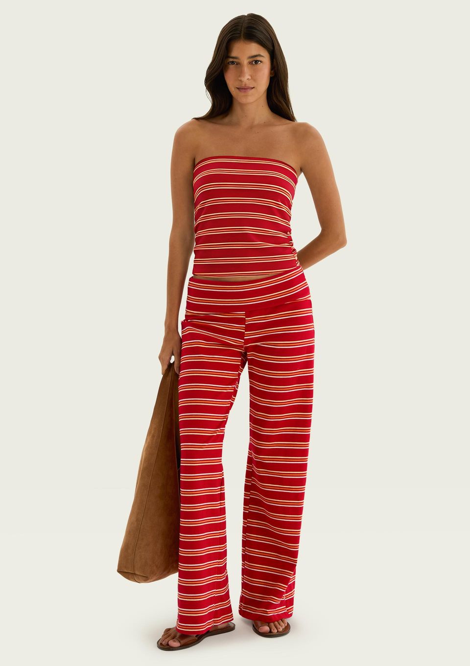 Calça Feminina Reta em Malha Fio Tinto - Vermelho