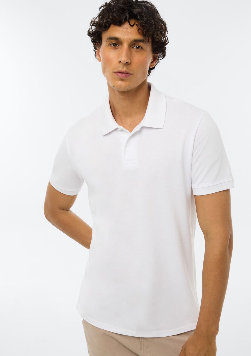 Camisa Polo Básica Masculina Manga Curta em Piquet - Branco