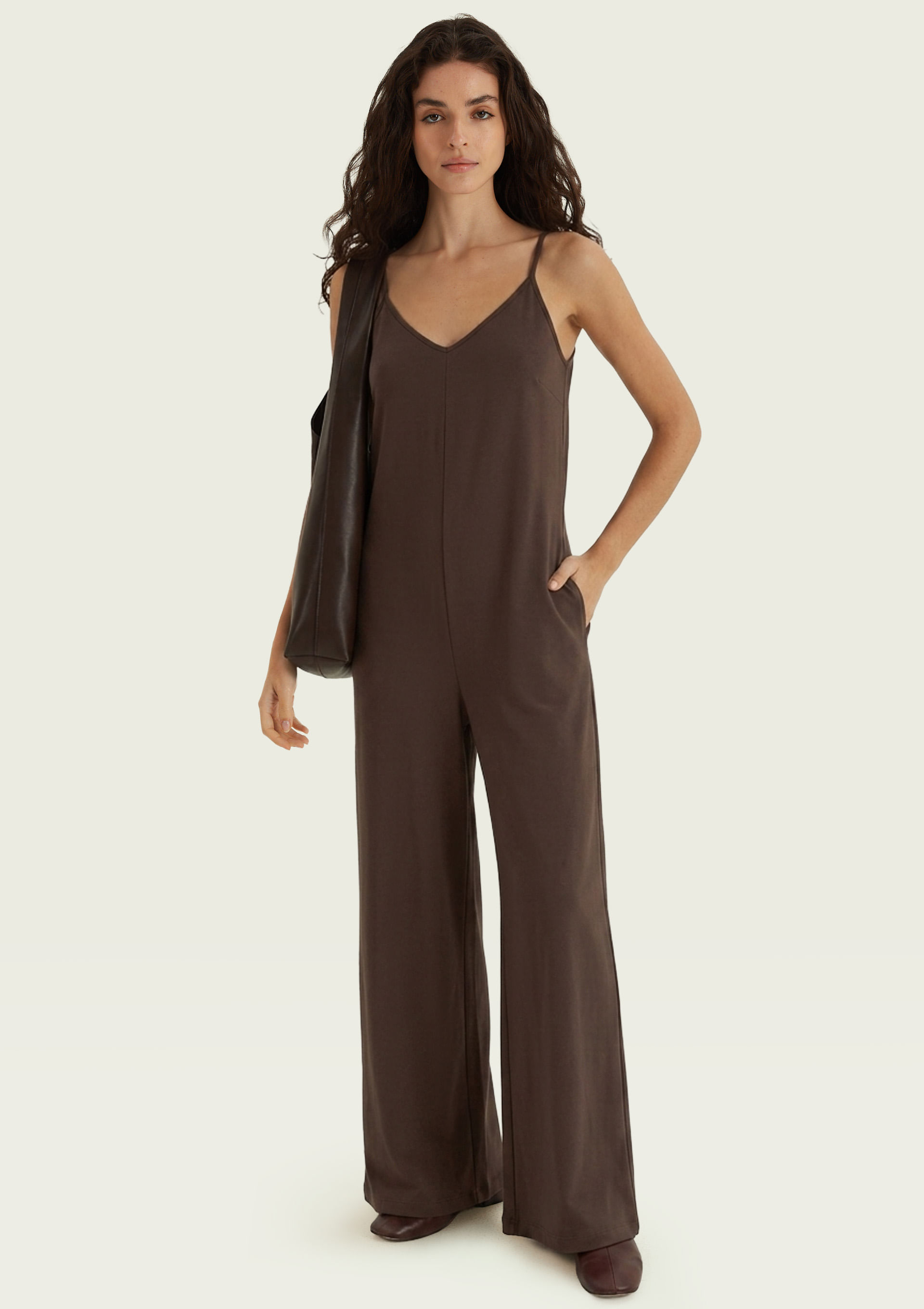 Macacão Longo Feminino Texturizado - Marrom — Hering