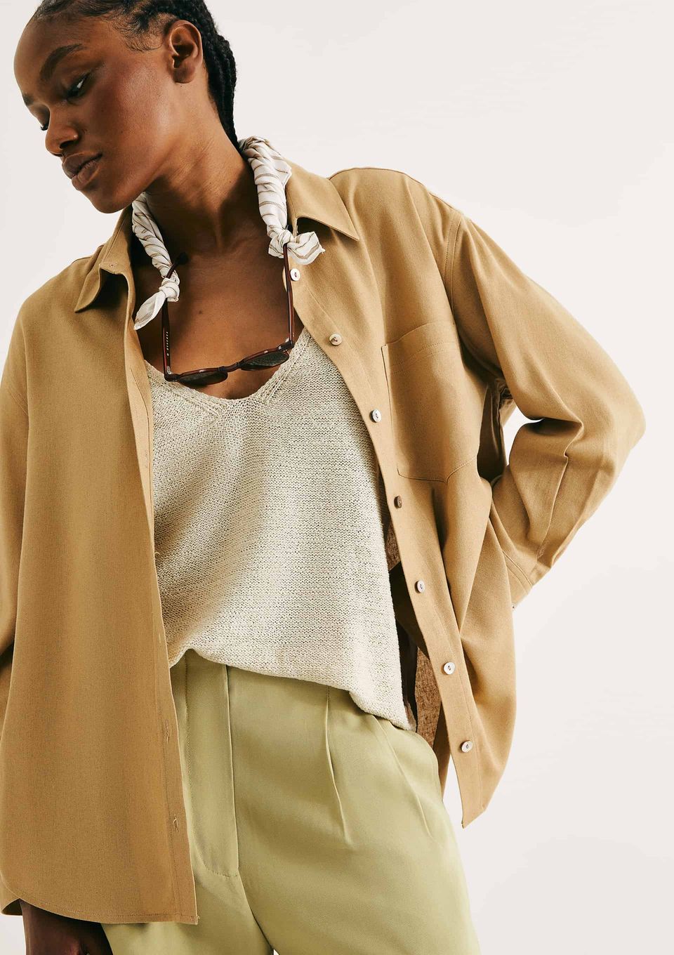 Camisa Feminina Manga Longa Oversized - Bege