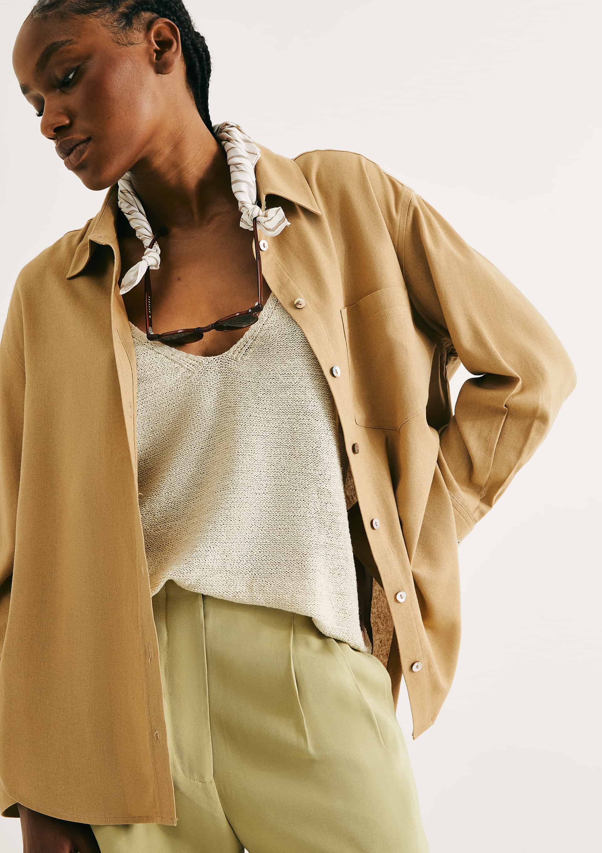 Camisa Feminina Manga Longa Oversized - Bege — Hering