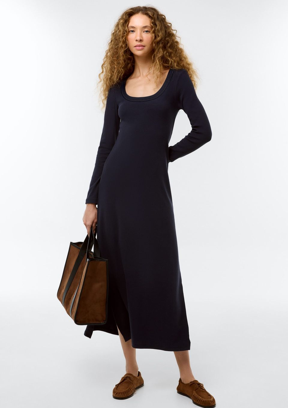 Vestido Longo em Ribana Canelada - Azul