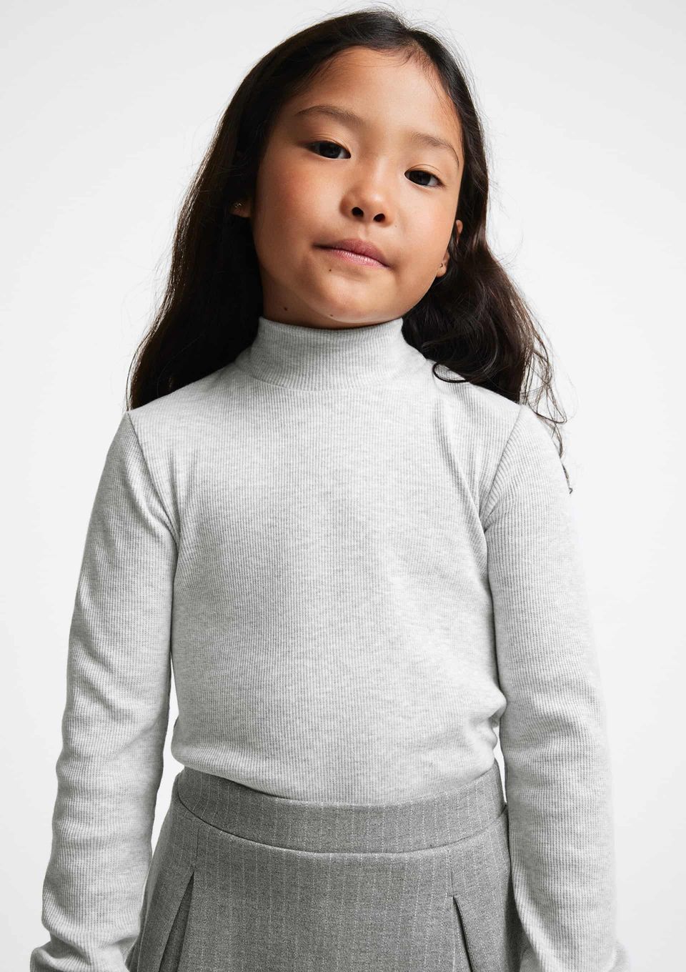 Blusa Básica Infantil Menina Manga Longa com Gola Alta - Cinza