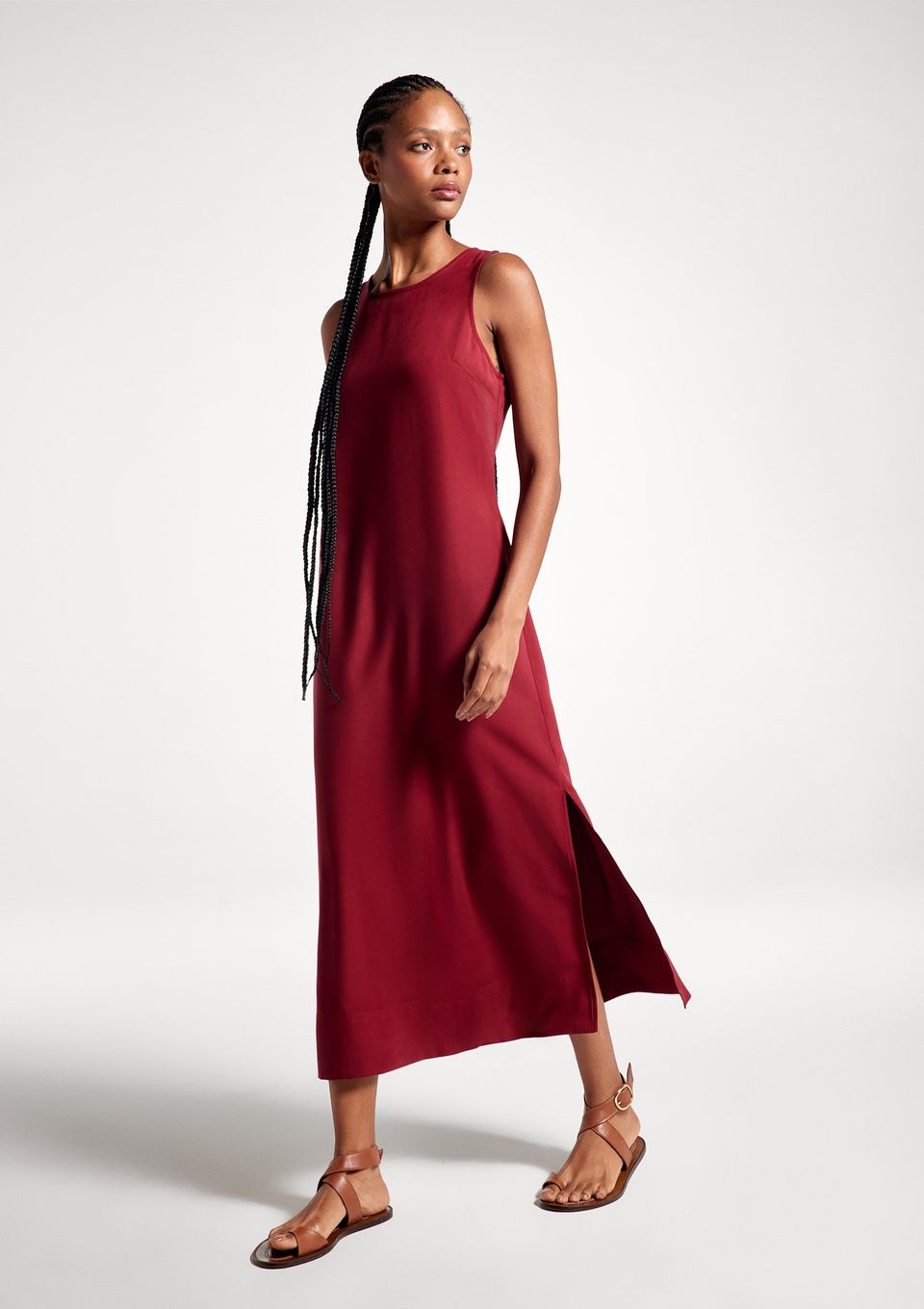 Vestido Midi Peach Touch Evasê - Vinho