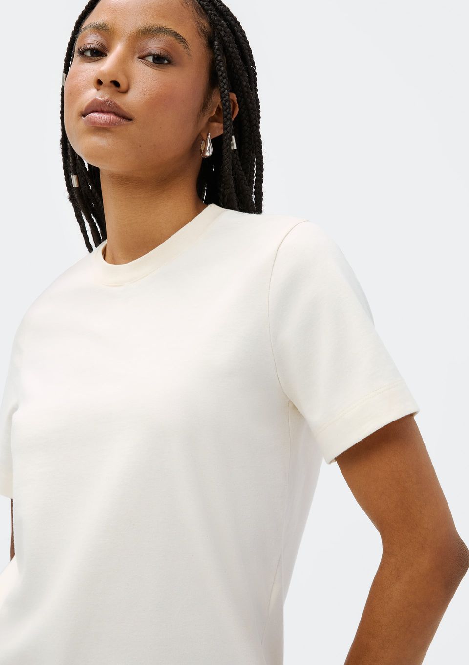Camiseta Básica Feminina Manga Curta Mid - Off White