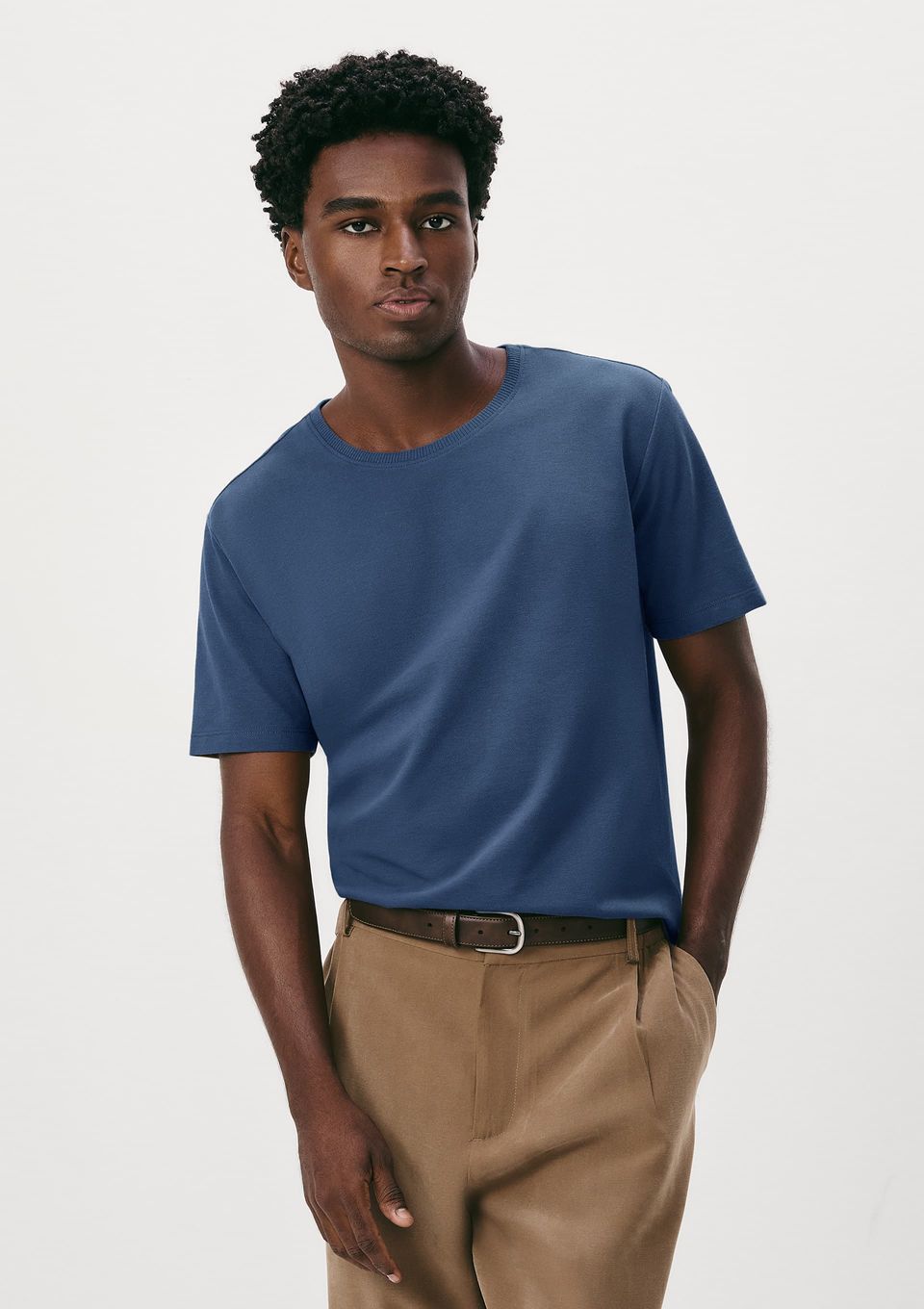Camiseta Masculina Texturizada em Algodão Peruano - Azul