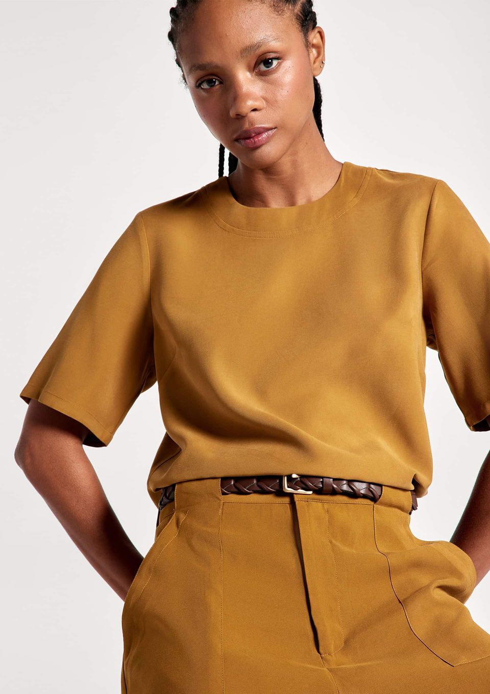 Blusa Feminina Manga Curta Peach Touch - Marrom