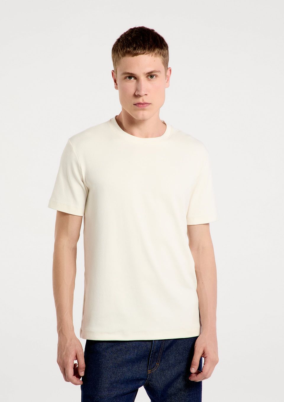Camiseta Masculina Texturizada em Algodão Peruano - Off White