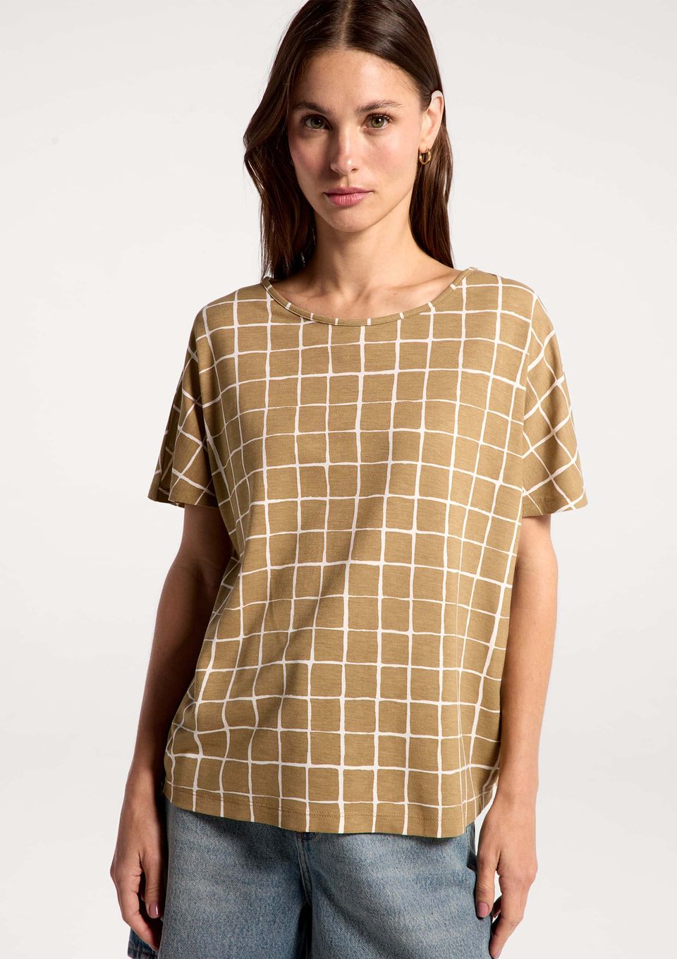Blusa Feminina Manga Curta Estampada - Bege