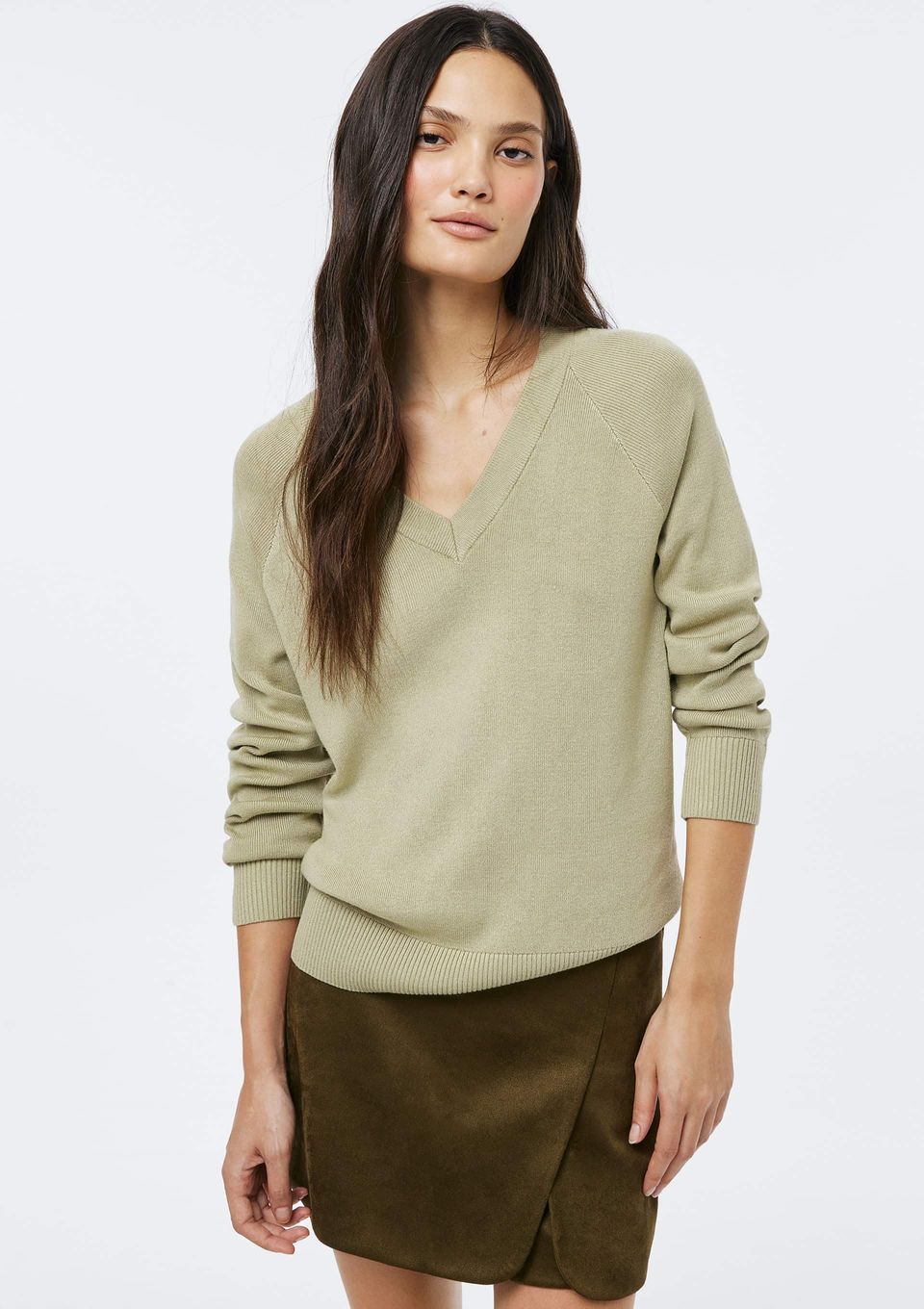 Blusão Feminino Decote V em Tricô - Verde
