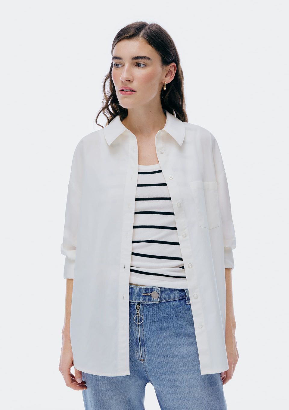 Camisa Feminina Manga Longa com Bolso - Off White