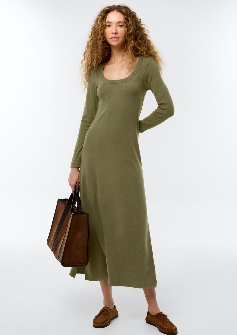 Vestido Longo em Ribana Canelada - Verde