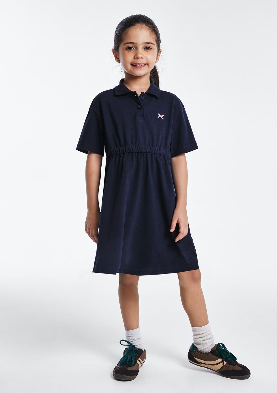 Vestido Infantil Polo com Bordado - Azul