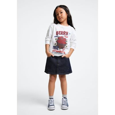 Blusa Infantil Menina Manga Longa Com Estampa - Off white