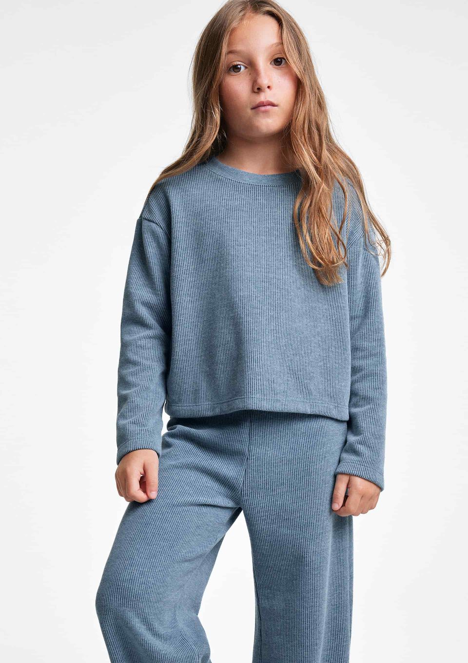 Blusa Infantil Menina Manga Longa em Veludo Estonado - Azul