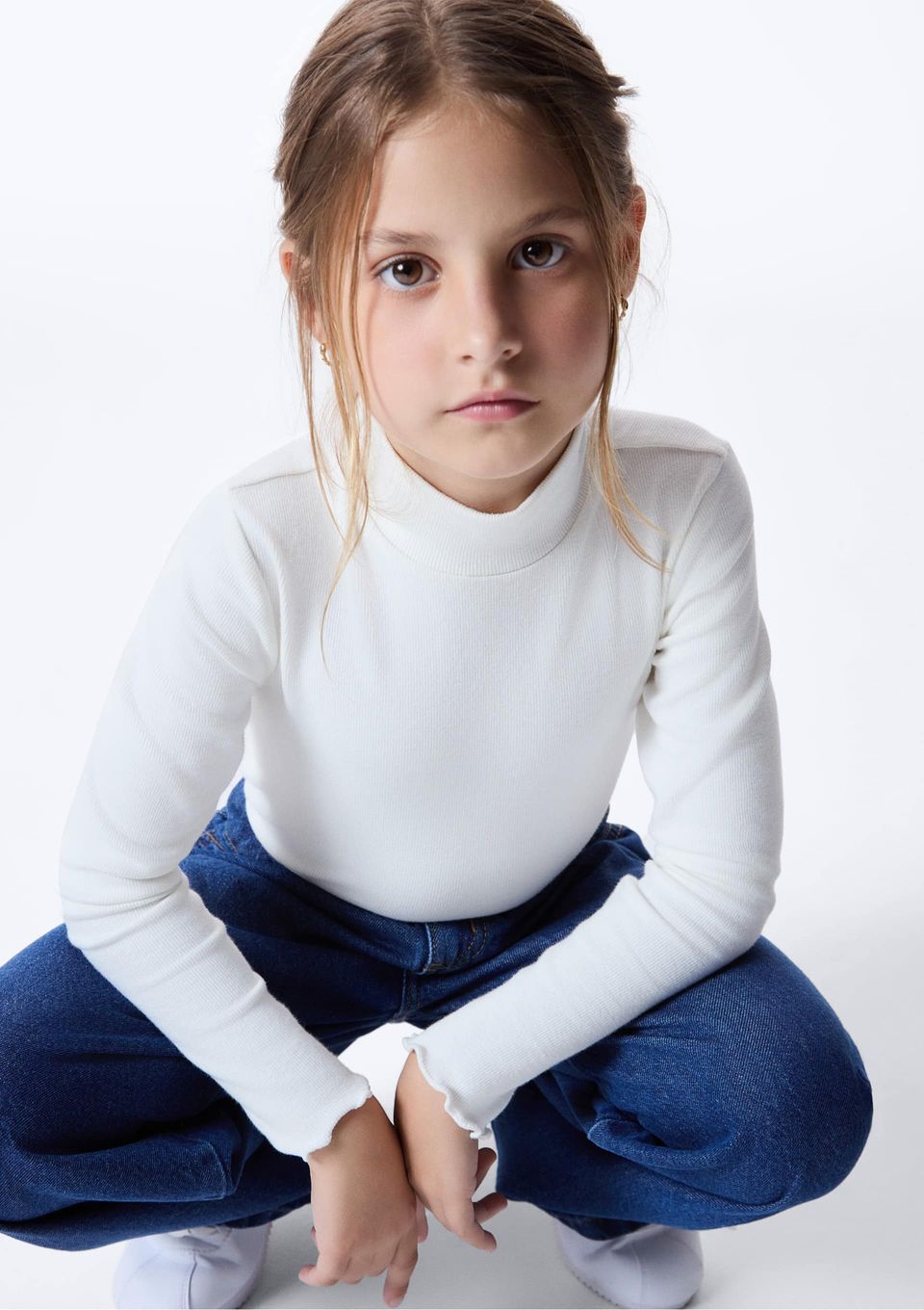 Blusa Básica Infantil Menina Manga Longa com Gola Alta - Off White