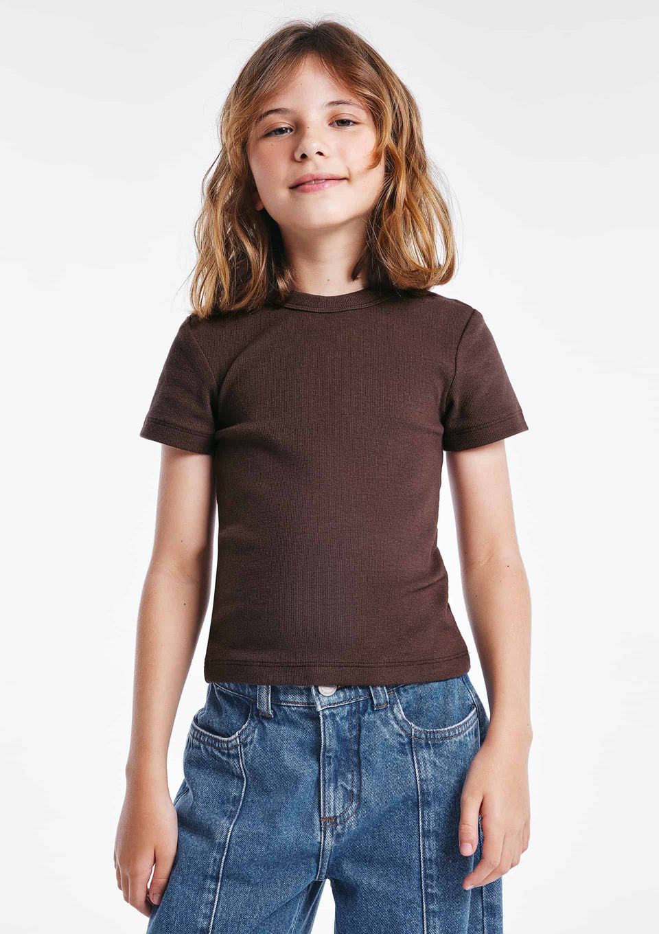 Blusa Infantil Menina em Ribana Canelada - Marrom