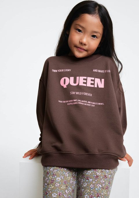 Blusão de Moletom Infantil Menina Oversized com Estampa - Marrom — Hering