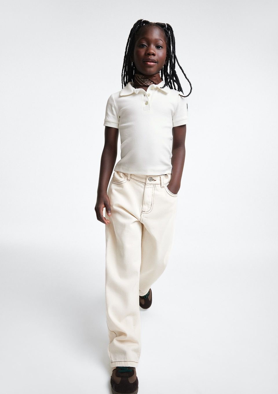 Calça Infantil Menina Reta em Sarja - Off White