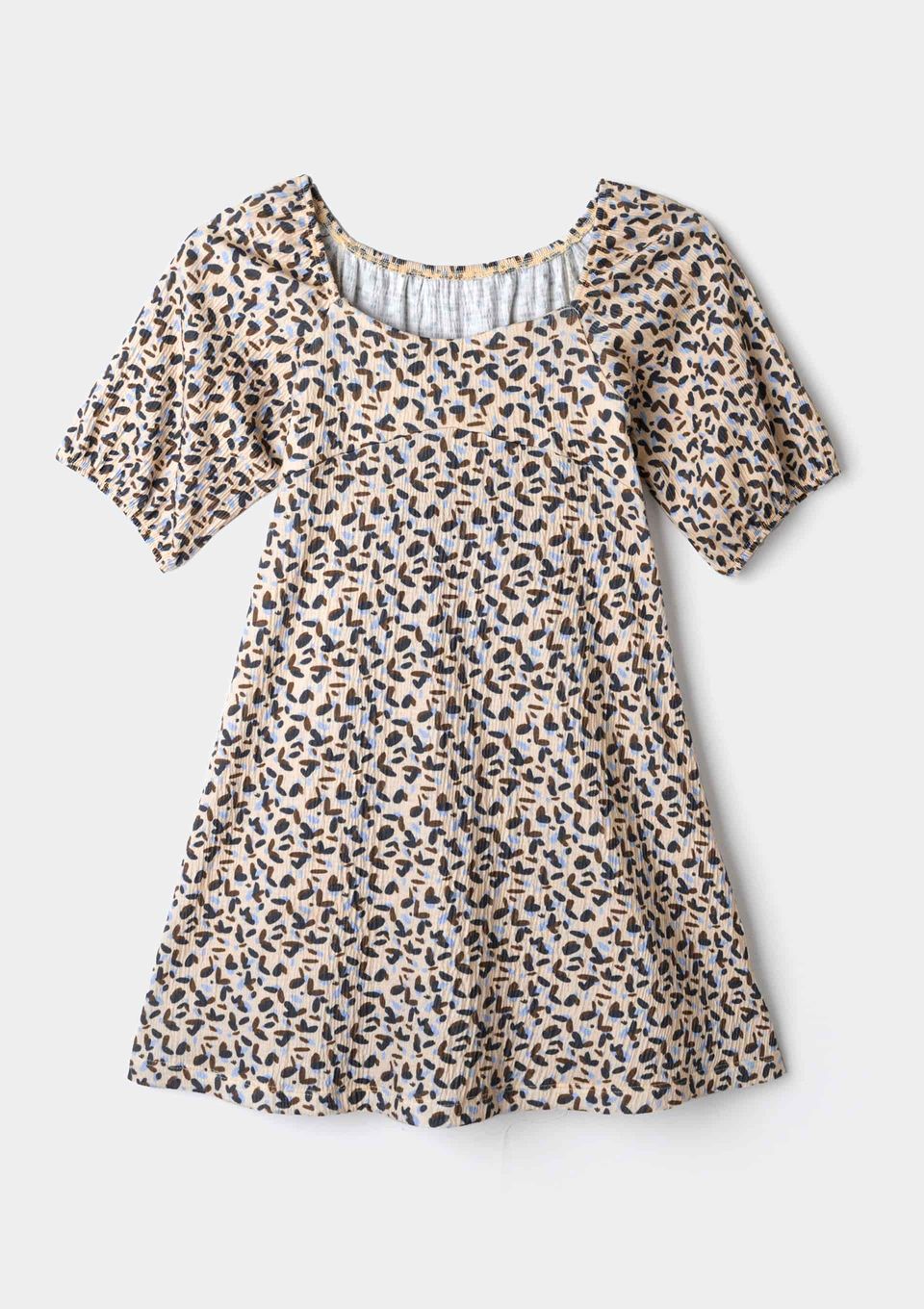 Vestido Infantil Estampado Manga Bufante - Creme