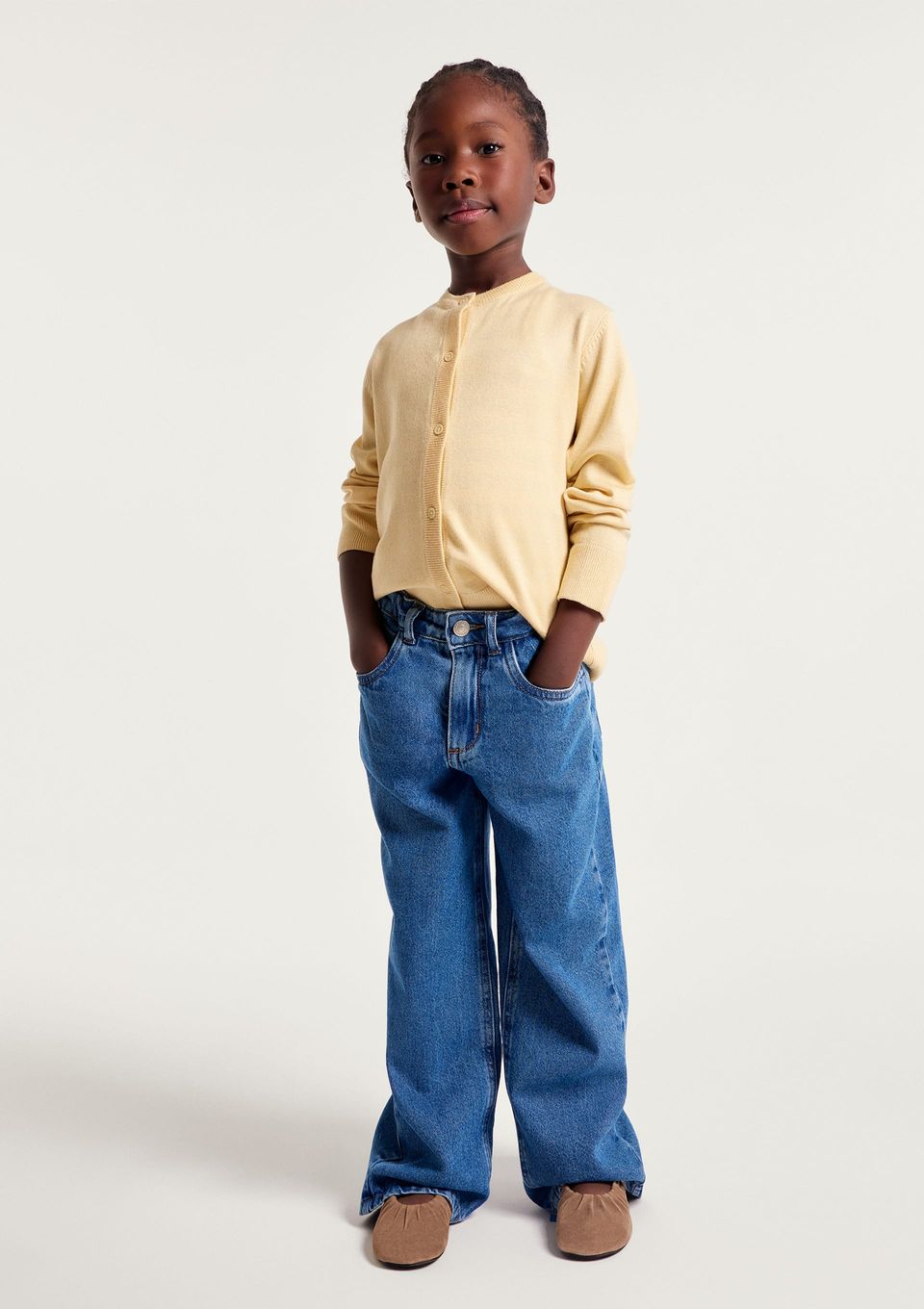 Cardigan Infantil Menina em Tricô - Amarelo