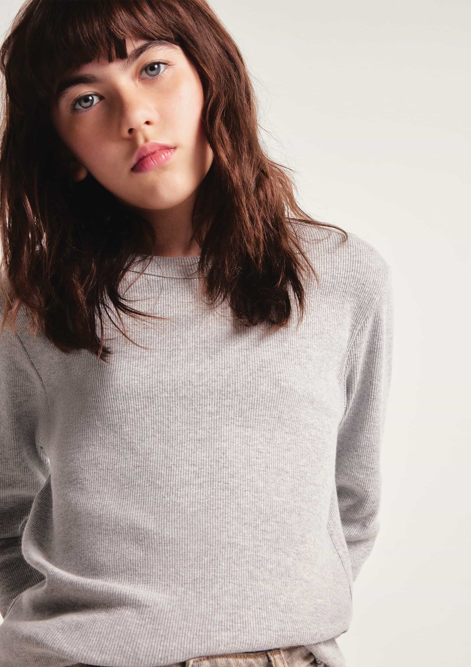 Blusa Infantil Menina Manga Longa em Ribana - Cinza