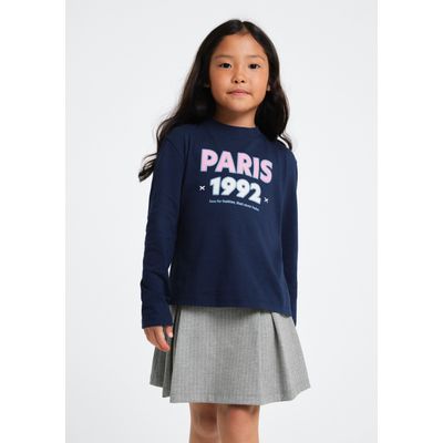 Blusa Infantil Menina Manga Longa Com Estampa - Azul