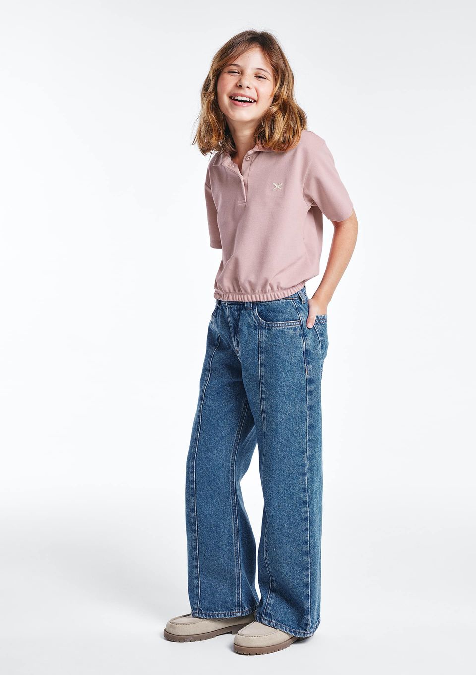 Calça Jeans Infantil Menina Wide Leg - Azul