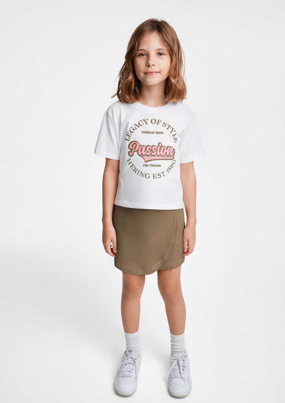 Conjunto Infantil Menina com Shorts Saia - Marrom