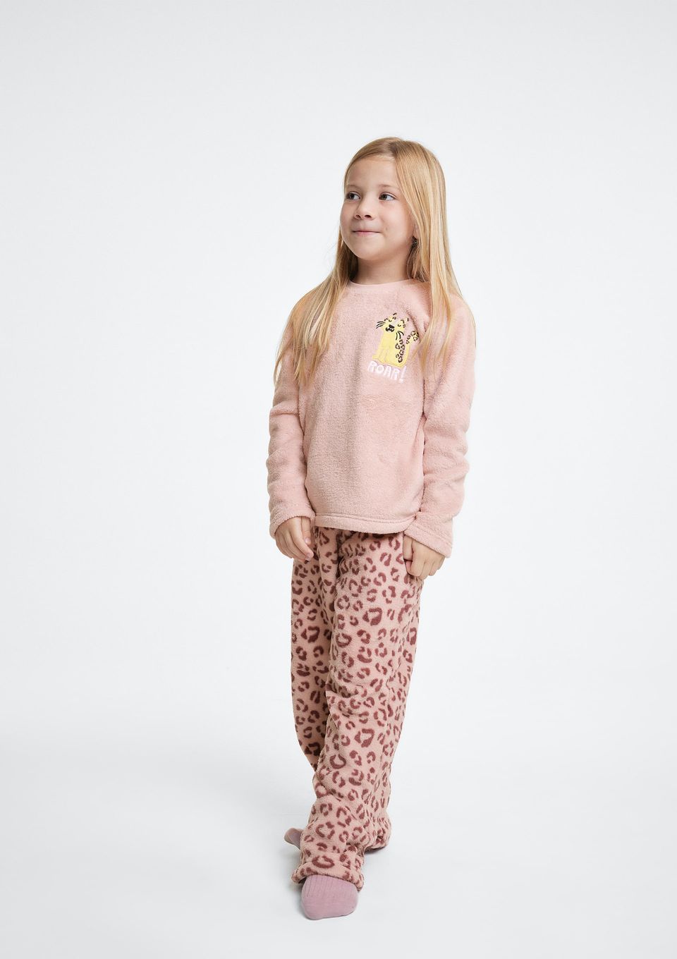Pijama Infantil Menina Longo Estampado em Fleece - Rosa
