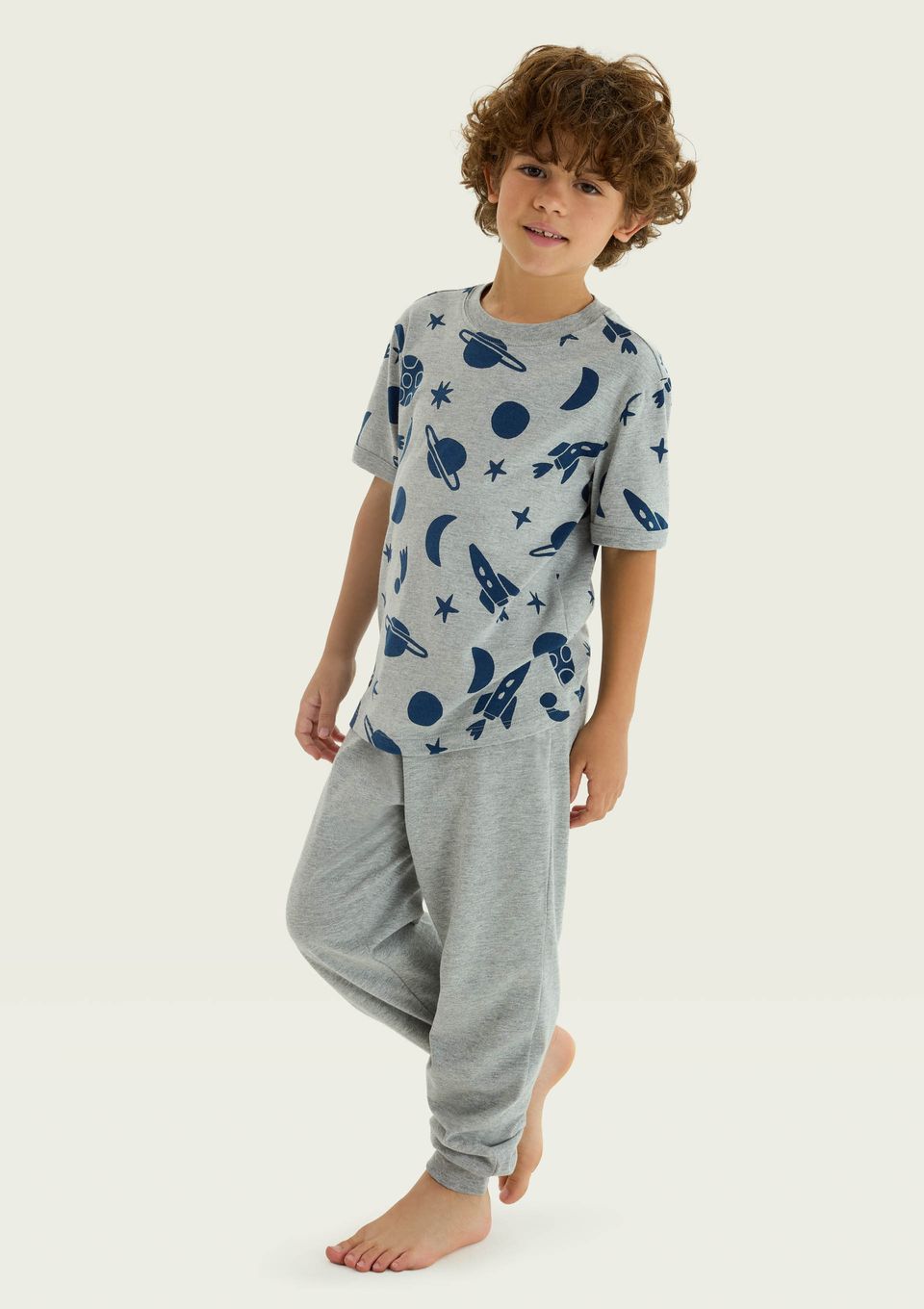 Pijama Infantil Menino Estampado Brilha No Escuro - Cinza