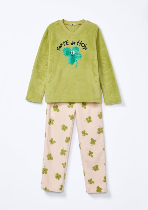 Pijama Infantil Menina Longo Estampado em Fleece - Verde — Hering