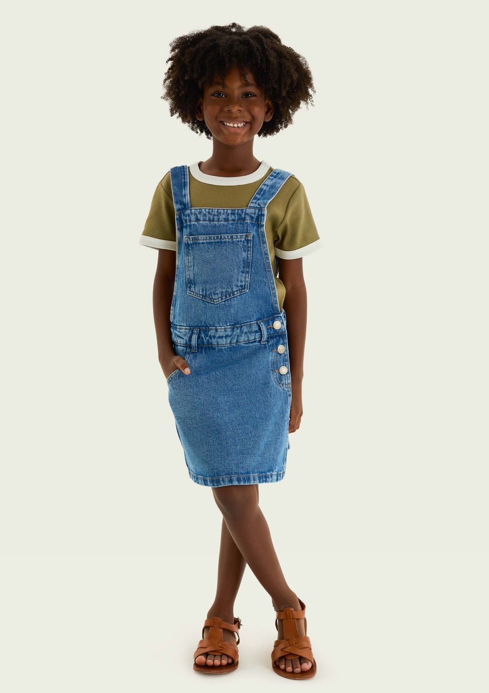 Jardineira Jeans Infantil com Saia Transpassada - Azul
