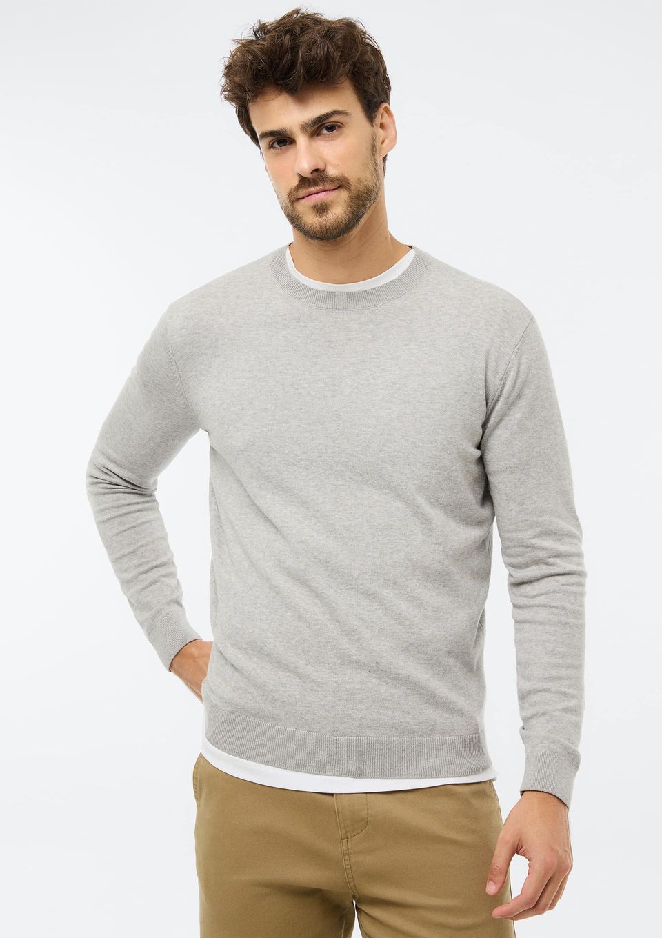 Suéter Básico Masculino Regular - Cinza