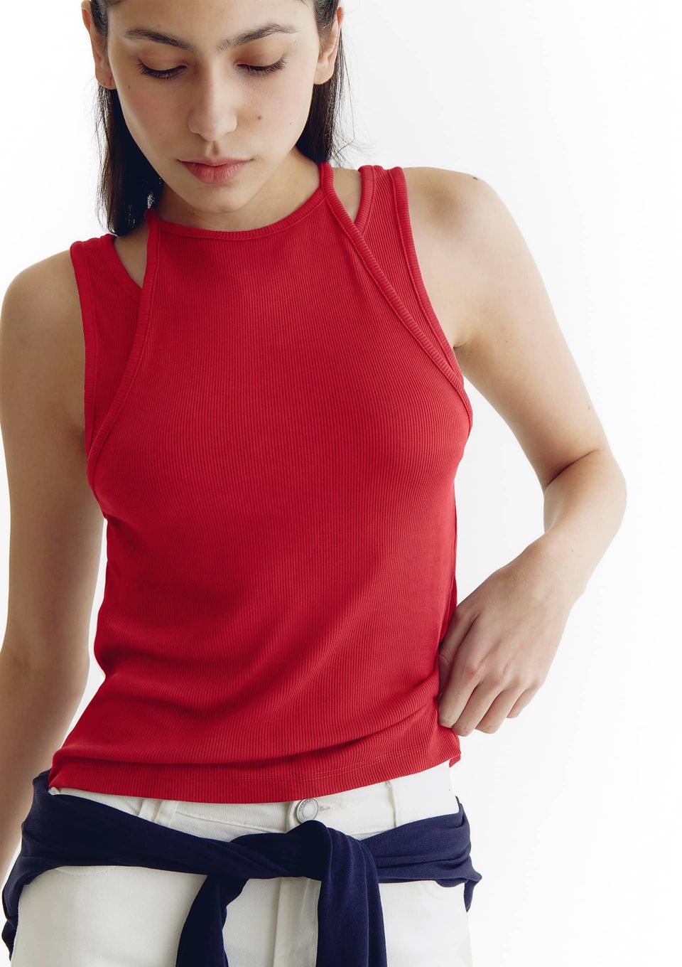 Regata Feminina com Sobreposição - Vermelho