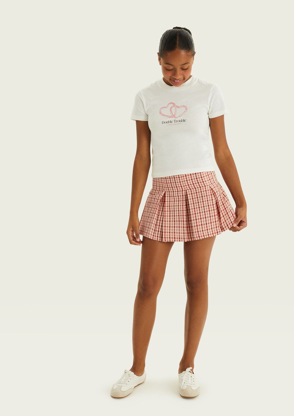 Shorts Saia Teen em Anarruga Xadrez - Vermelho