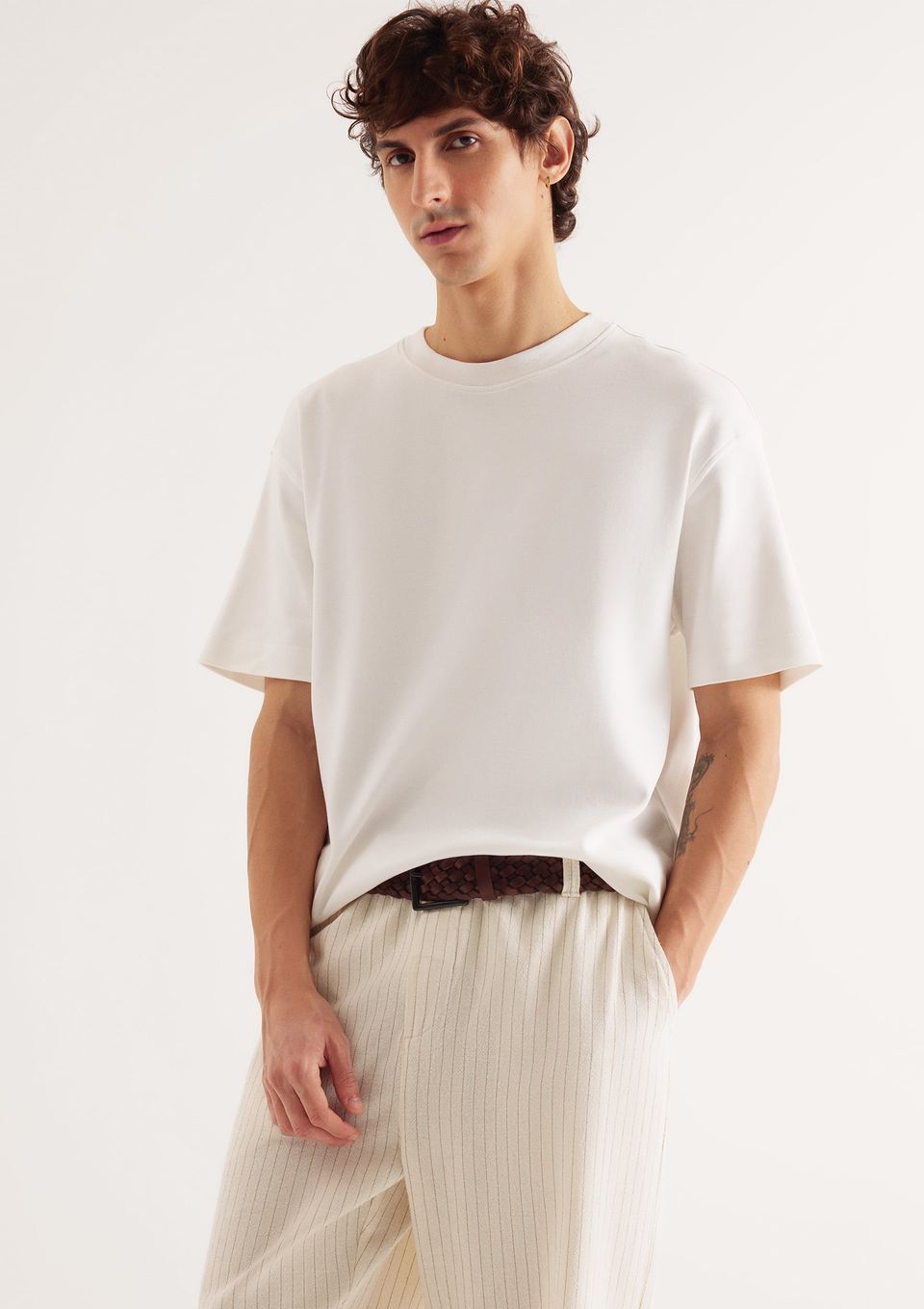 Camiseta Masculina Manga Curta em Malha Tech - Off White