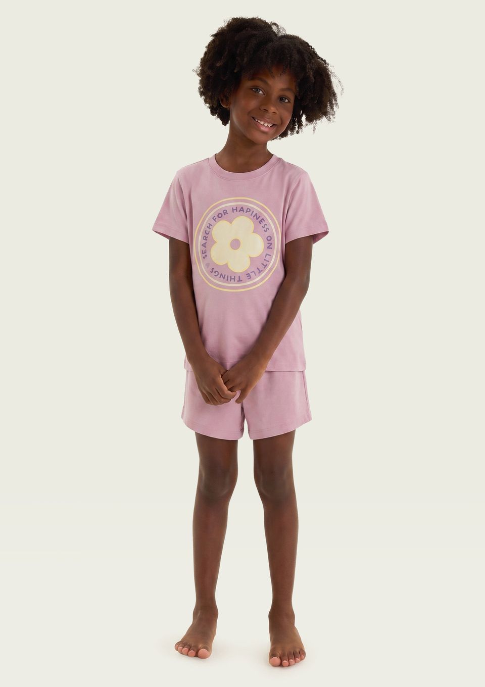 Pijama Infantil Menina Curto com Estampa - Lilás