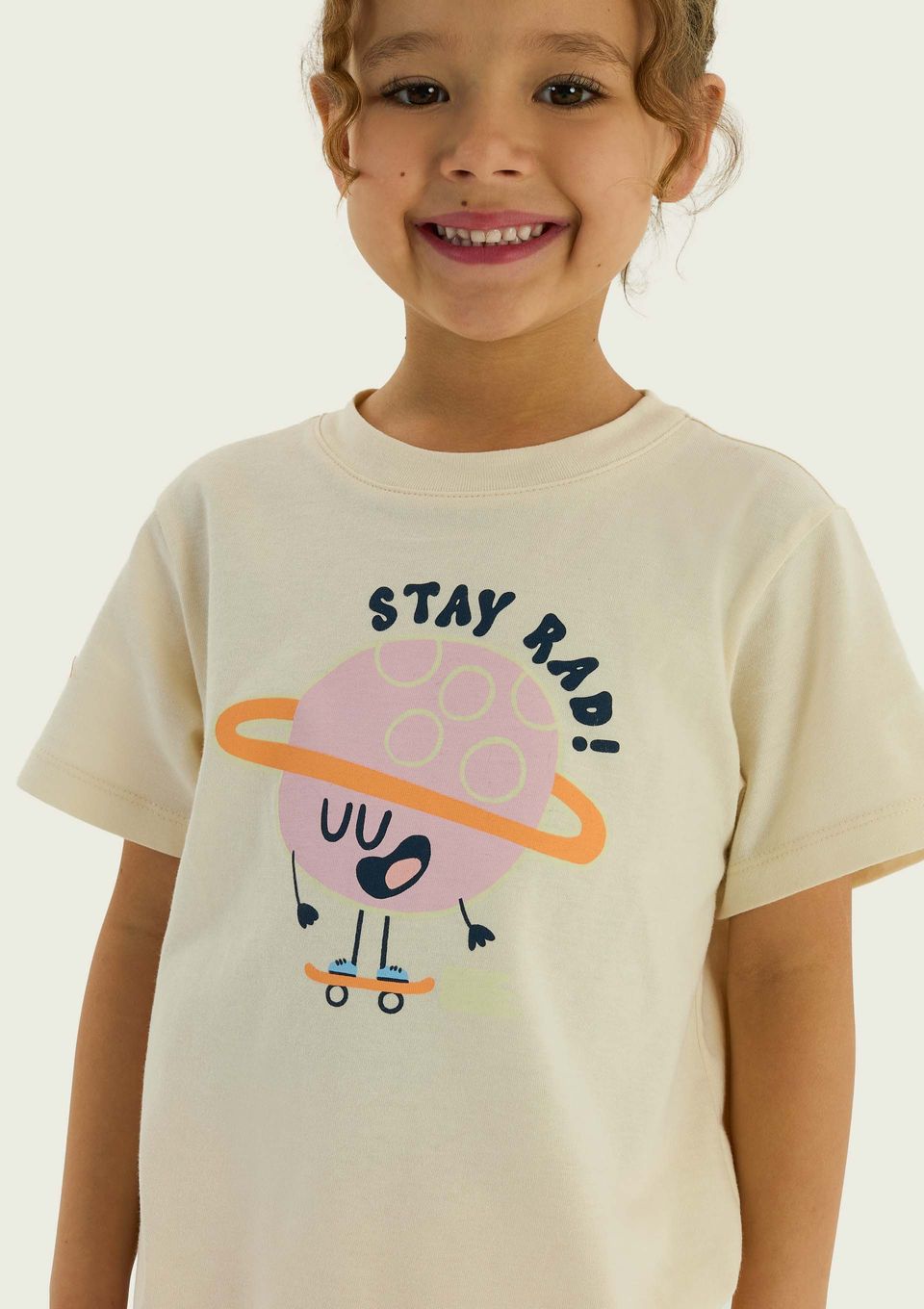 Pijama Infantil Menina Curto com Estampa - Creme