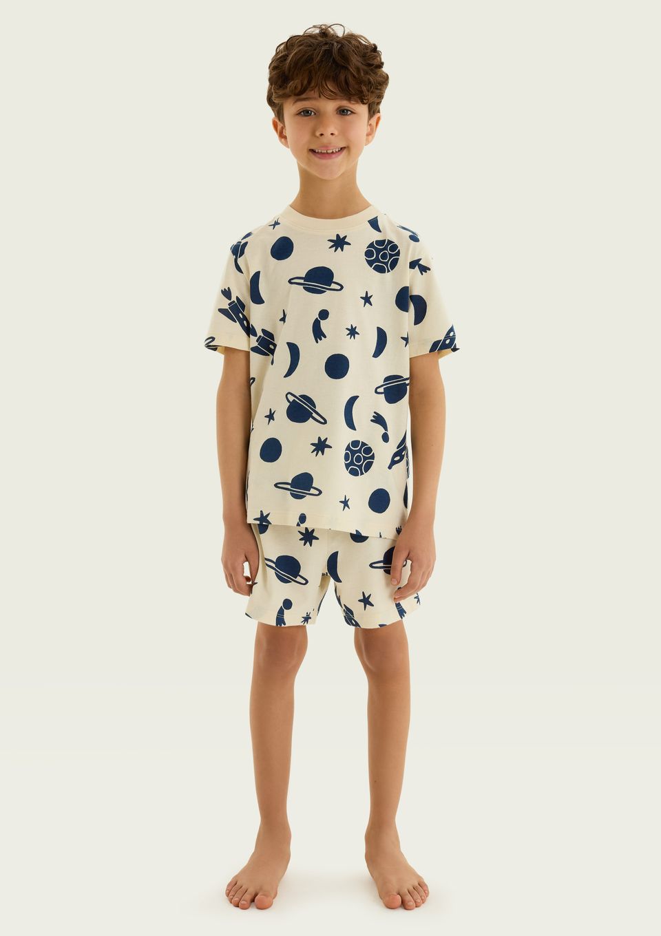 Pijama Curto Infantil Que Brilha No Escuro - Creme