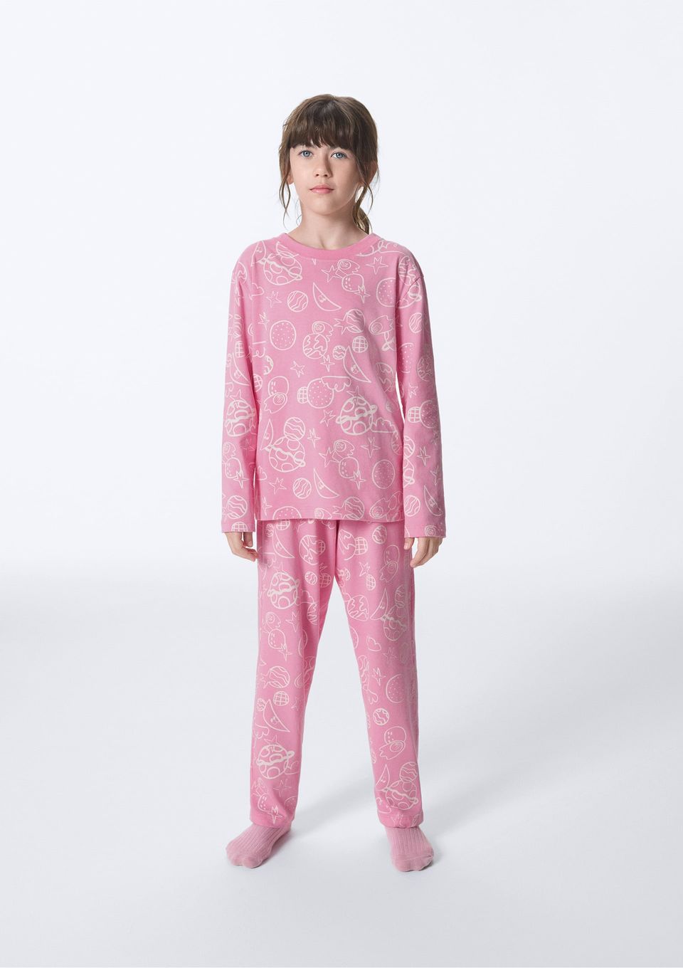 Conjunto de Pijama Longo Infantil Menina Estampado - Rosa