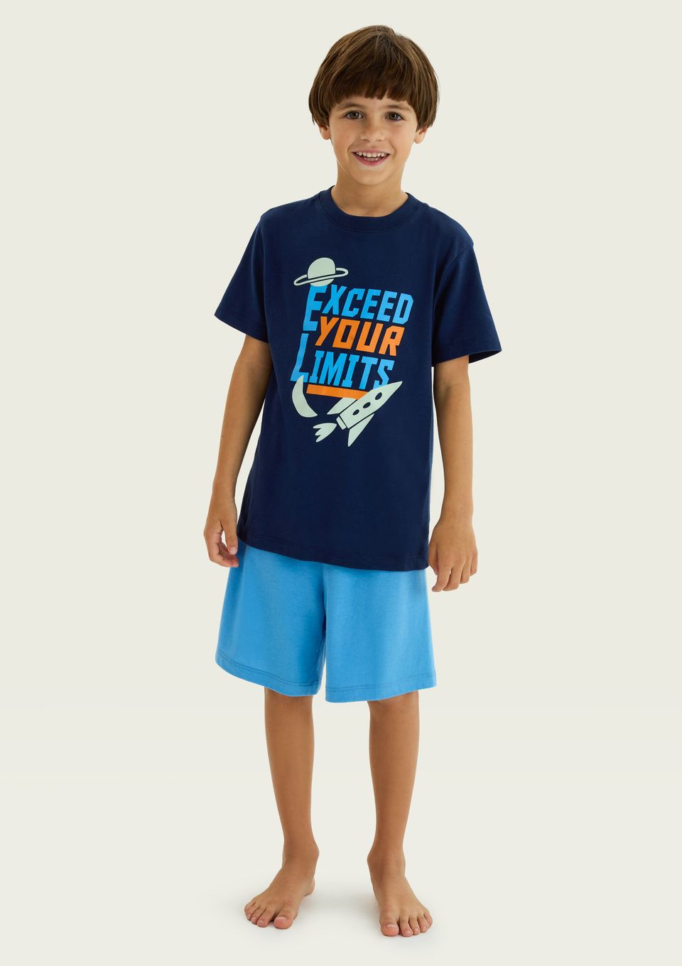 Pijama Infantil Menino Curto com Estampa - Azul