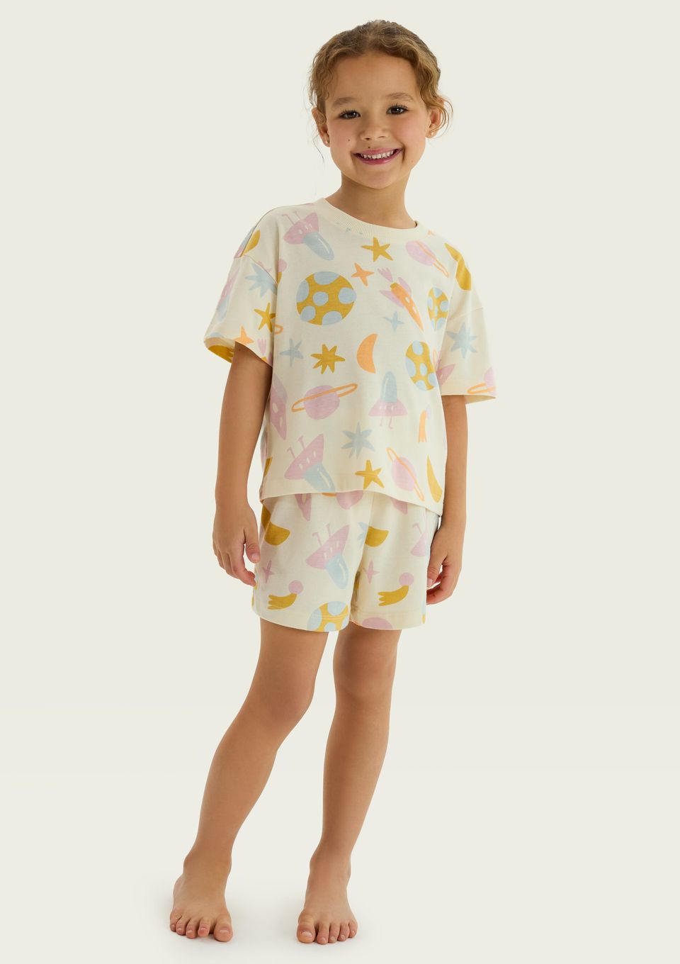 Pijama Infantil Menina Box Estampado - Creme