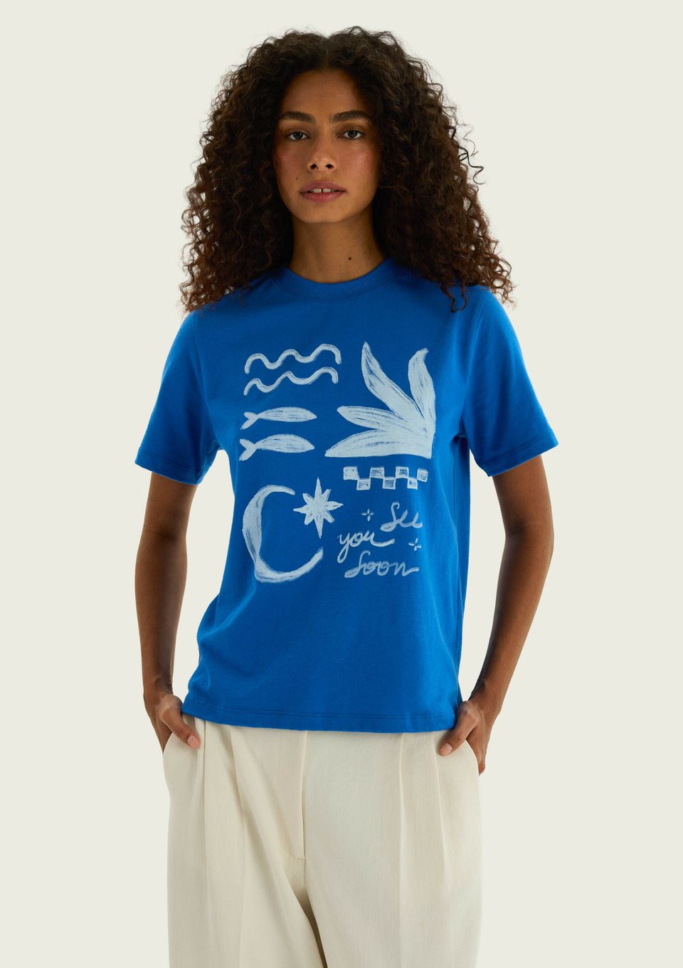 Blusa Feminina Manga Curta Estampada - Azul