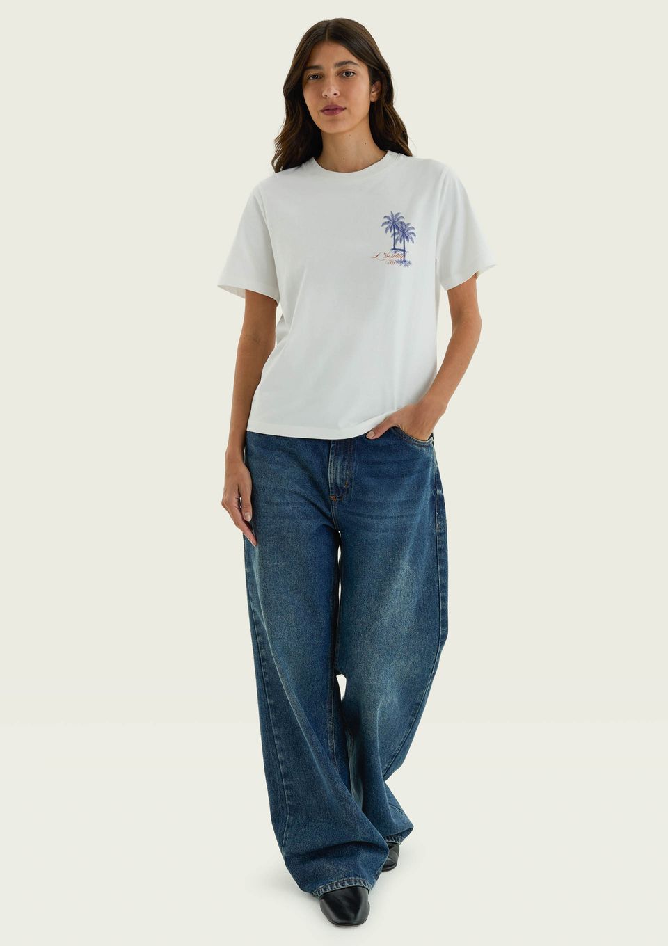 Blusa Feminina Manga Curta Estampada - Off White