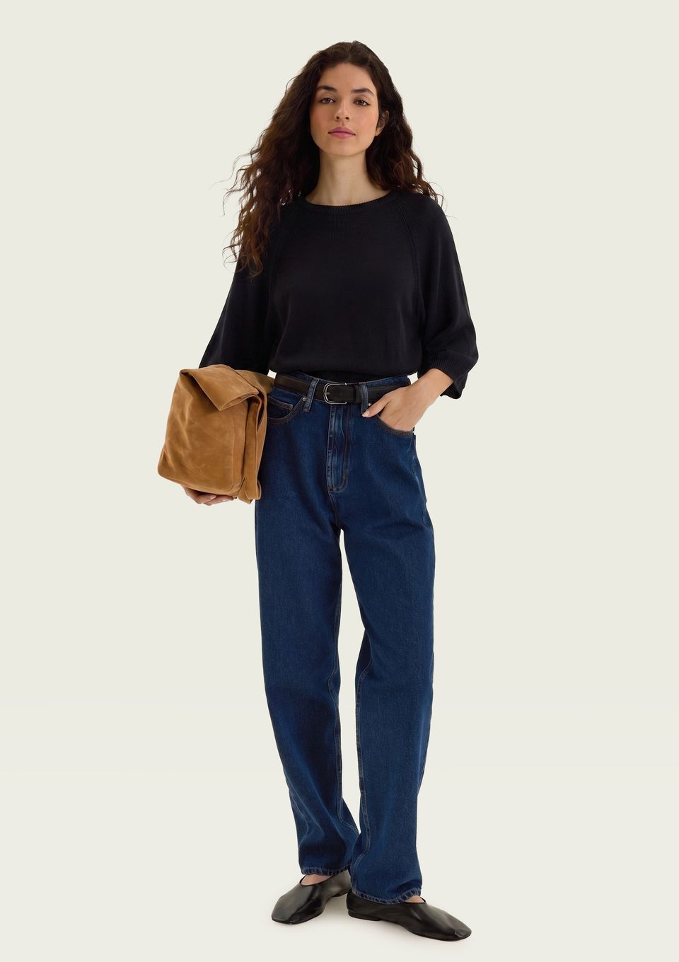 Blusa Feminina Manga 7/8 em Tricô - Preto