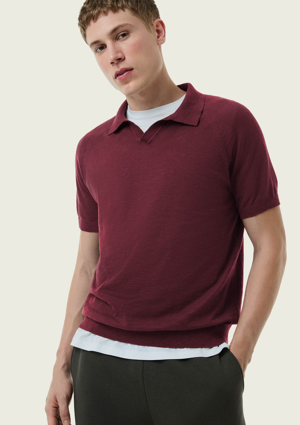 Polo Masculina em Tricô Flamê - Vinho